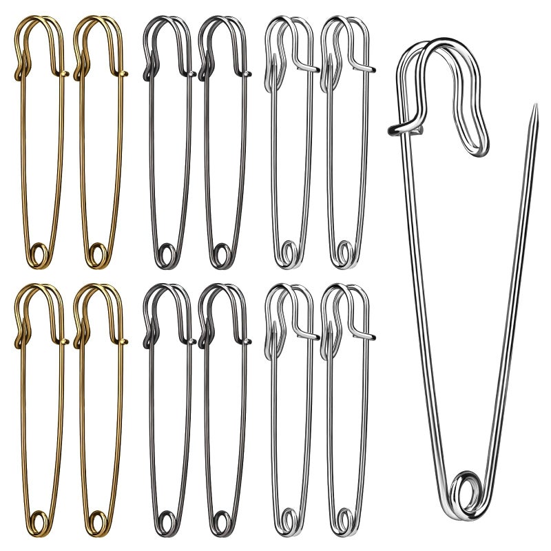 Ftyiwu Large Safety Pins, 30 Pack Heavy Duty Safety Pins 3 Inch, Stainless Steel Safety Pin for Clothes, Blankets, Laundry, Leather Canvas, DIY Crafts (Gun Black, Silver, Bronze) - Image 1