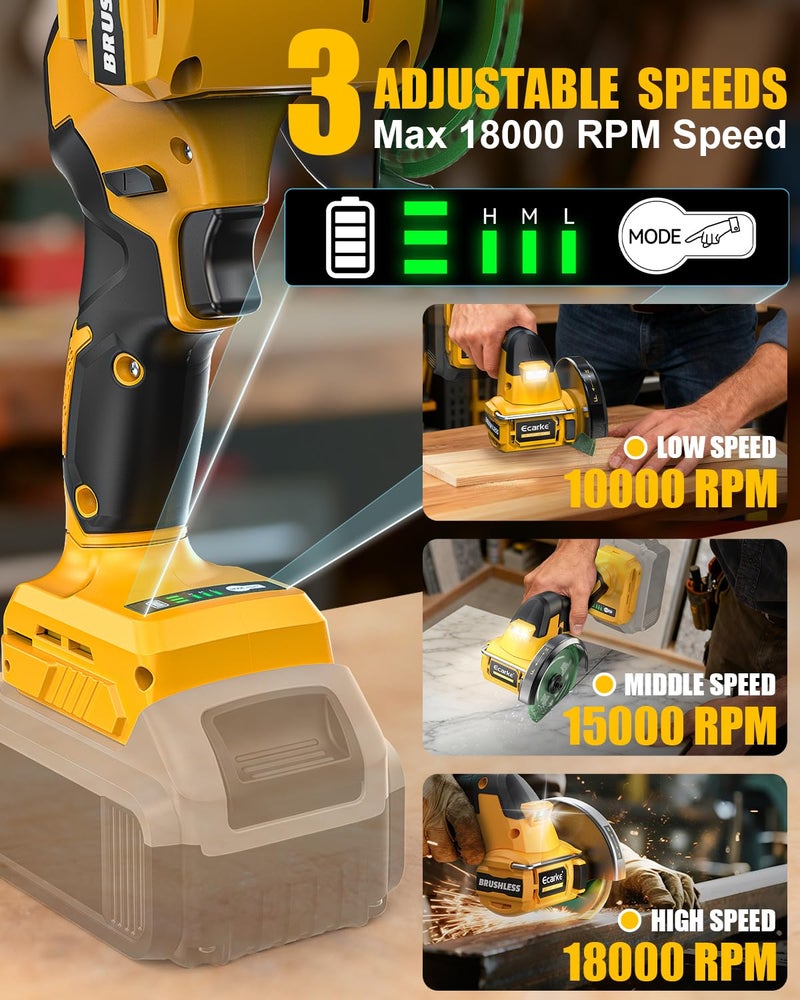 Ecarke Cordless Cut Off Tool Compatible with DeWalt 20V Battery, 4" Circular Saw Brushless Motor with Blades, 18,000 RPM Mini Cut Off Tool Kit for Wood/Metal/Plastic/Tile/Stone Cutting, NO BATTERY - Image 3