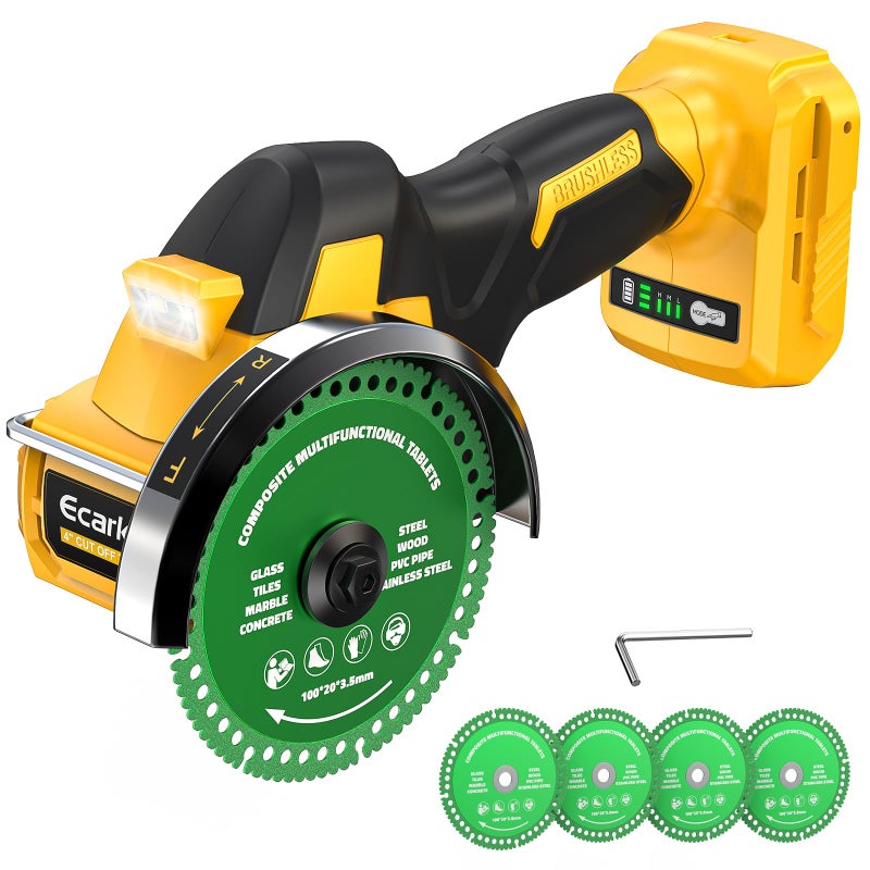 Ecarke Cordless Cut Off Tool Compatible with DeWalt 20V Battery, 4" Circular Saw Brushless Motor with Blades, 18,000 RPM Mini Cut Off Tool Kit for Wood/Metal/Plastic/Tile/Stone Cutting, NO BATTERY - Image 1