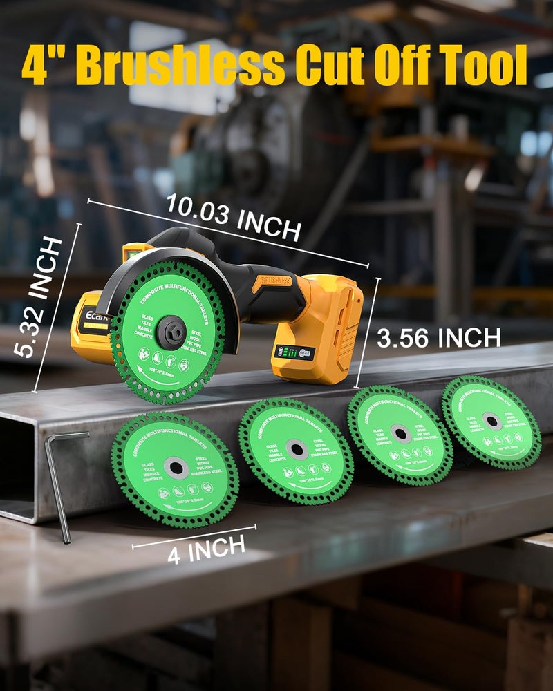 Ecarke Cordless Cut Off Tool Compatible with DeWalt 20V Battery, 4" Circular Saw Brushless Motor with Blades, 18,000 RPM Mini Cut Off Tool Kit for Wood/Metal/Plastic/Tile/Stone Cutting, NO BATTERY - Image 5
