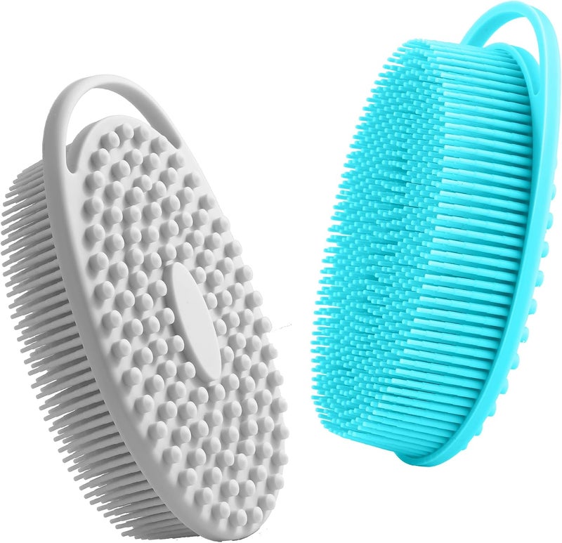 KQNBI Silicone Body Scrubber 2 Pack - 2 in 1 Exfoliating Loofah With Handle, Bath Scrubber, Scalp Massager and Shampoo Brush - Image 1