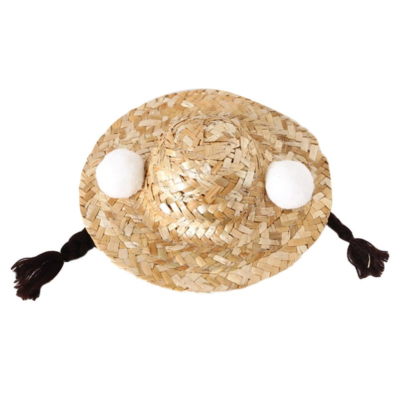 Braided Straw Pet Hat Large 16cm Summer Sun Hat for Cats Dogs Rabbits Dress Up - Image 2