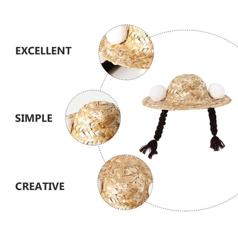 Braided Straw Pet Hat Large 16cm Summer Sun Hat for Cats Dogs Rabbits Dress Up - Image 5