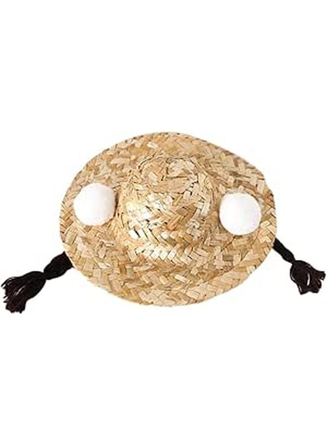 Braided Straw Pet Hat Large 16cm Summer Sun Hat for Cats Dogs Rabbits Dress Up - Image 1