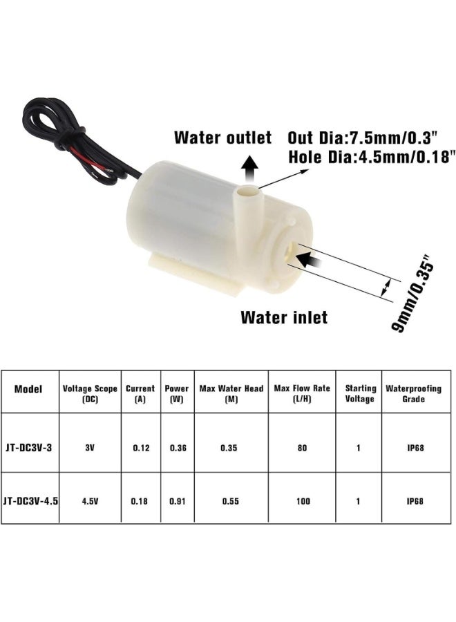 4 قطع مضخات ماء غاطسة صغيرة، تعمل بجهد 3-5 فولط DC مع 1 متر من الأنابيب الشفافة، محرك بدون فرشاة وهادئ - مثالية لحوض السماء والحدائق والنباتات - Image 5