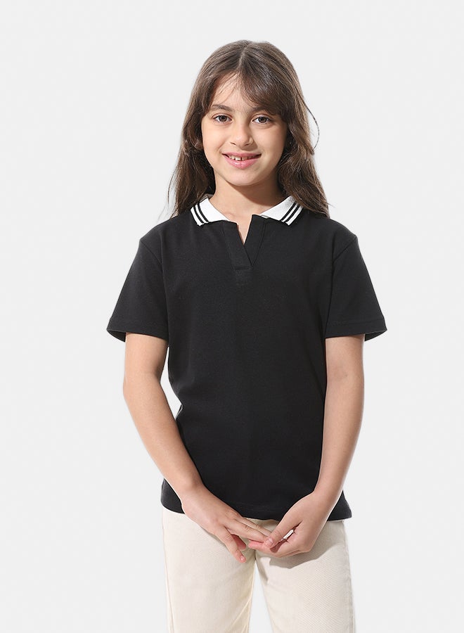 Andora Johnny Collar Pique Polo Shirt _ Black & White - Image 1