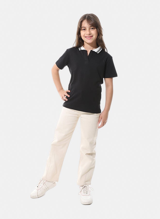 Andora Johnny Collar Pique Polo Shirt _ Black & White - Image 5