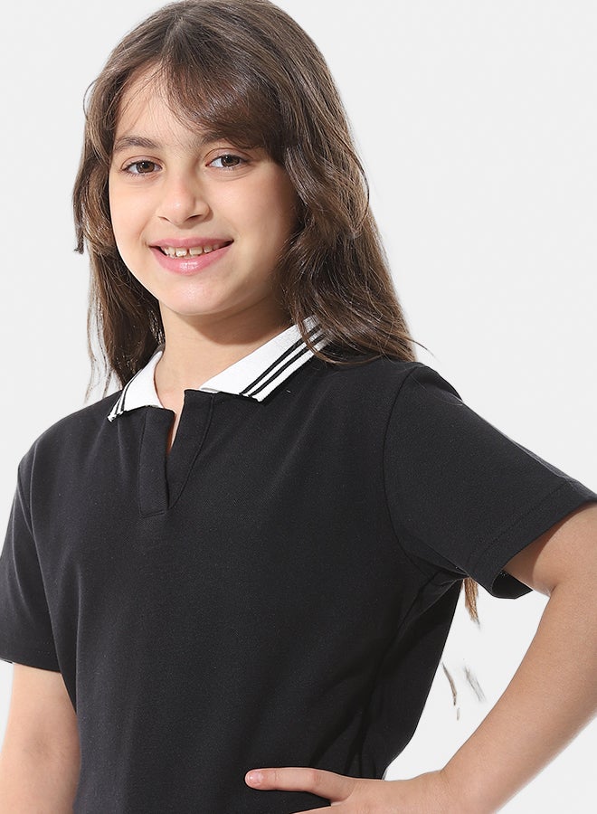 Andora Johnny Collar Pique Polo Shirt _ Black & White - Image 3