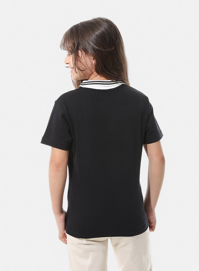 Andora Johnny Collar Pique Polo Shirt _ Black & White - Image 4