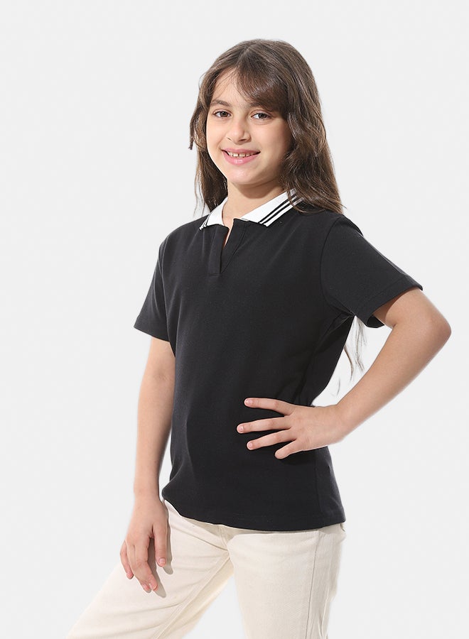 Andora Johnny Collar Pique Polo Shirt _ Black & White - Image 2