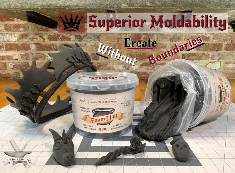 The Foamory Moldable Cosplay Foam Clay (900g Black) High Density Air Dry Clay, EVA Foam Sands Paints Easily, Non-Toxic Safe for Kids, Adults & Crafts - Image 2