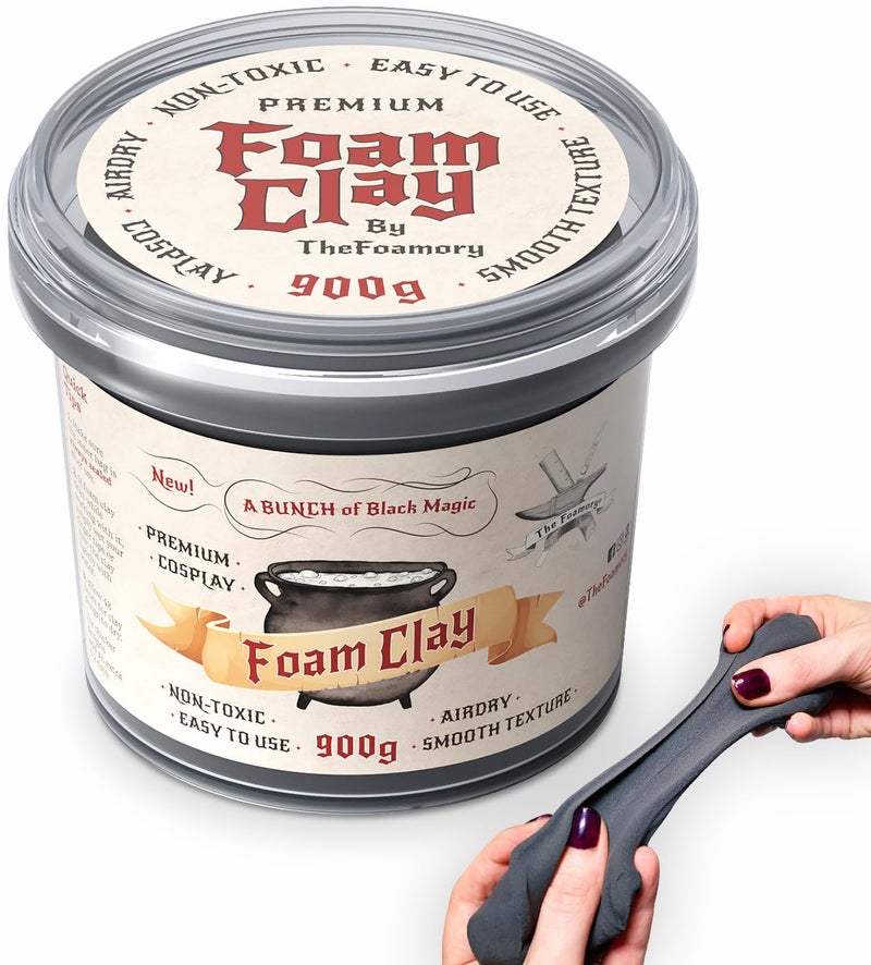 The Foamory Moldable Cosplay Foam Clay (900g Black) High Density Air Dry Clay, EVA Foam Sands Paints Easily, Non-Toxic Safe for Kids, Adults & Crafts - Image 1