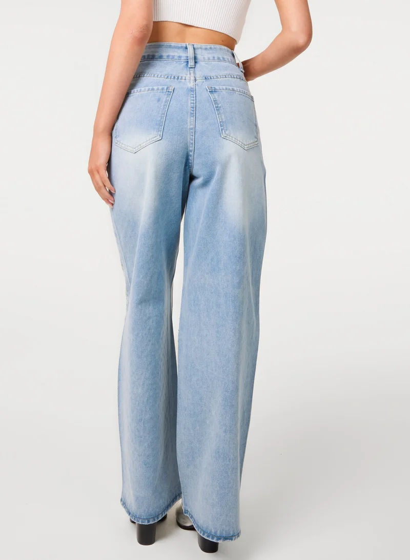بينك فانيلا All Over Stud Wide Leg Jeans