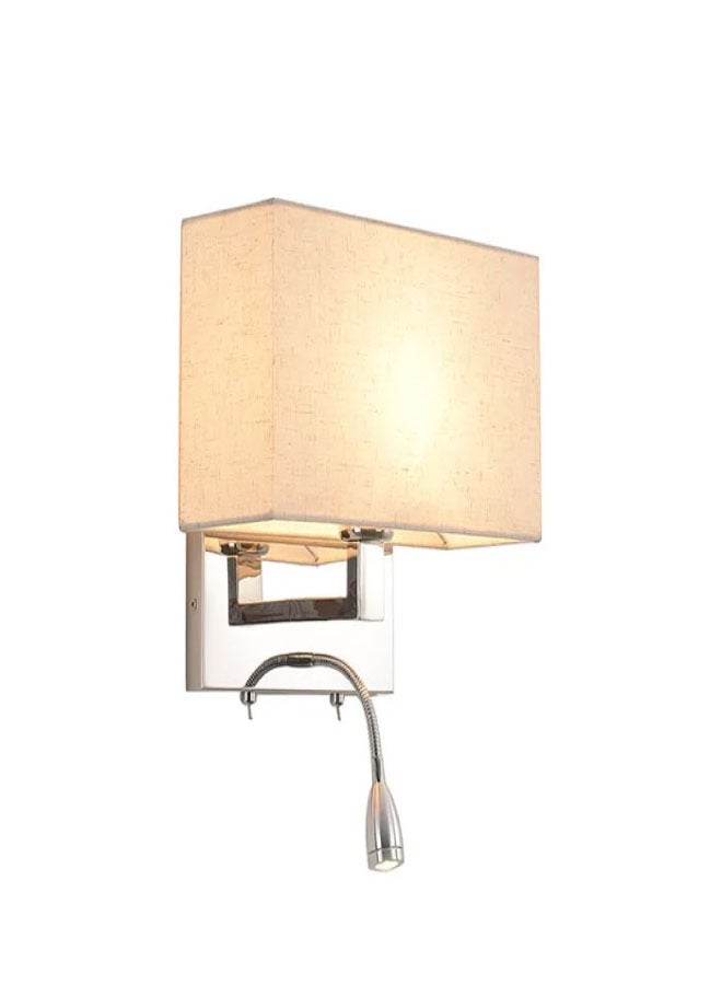 ٍSiera Light Hotel Wall Light with Rectangular Beige Shade, Chrome Frame, Reading Light, and Two Switches BJ047  - Image 1
