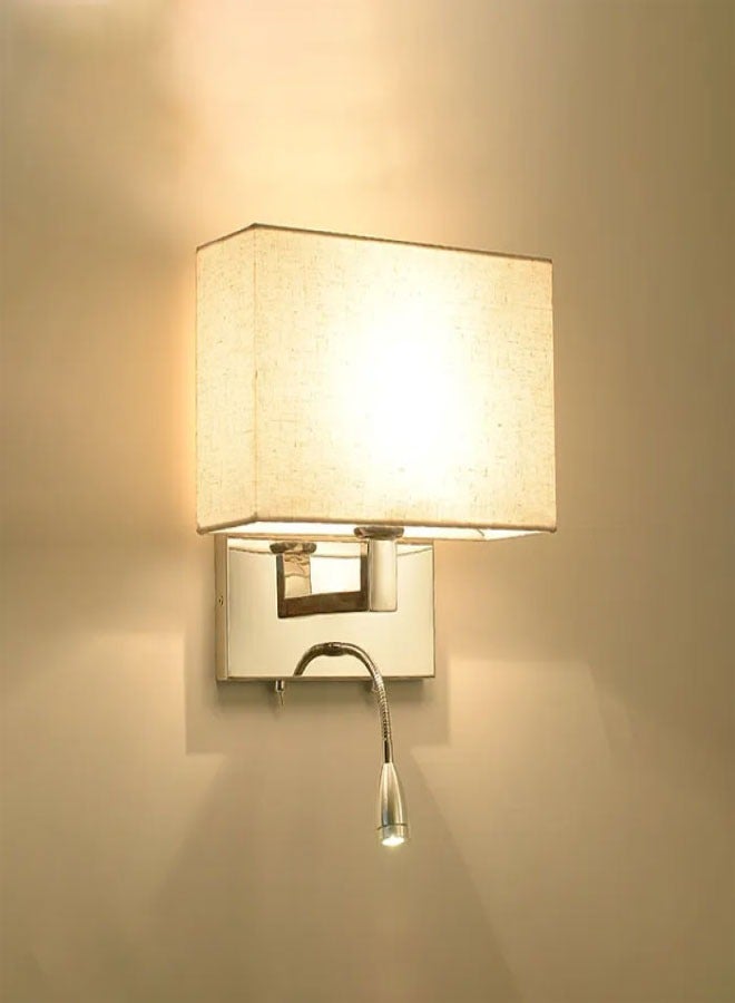 ٍSiera Light Hotel Wall Light with Rectangular Beige Shade, Chrome Frame, Reading Light, and Two Switches BJ047  - Image 2