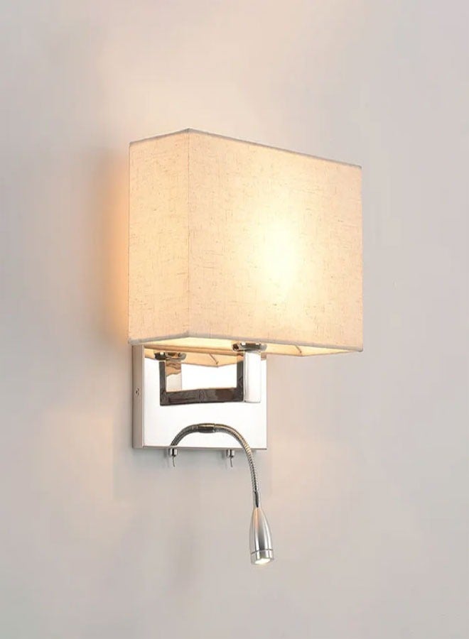 ٍSiera Light Hotel Wall Light with Rectangular Beige Shade, Chrome Frame, Reading Light, and Two Switches BJ047  - Image 3