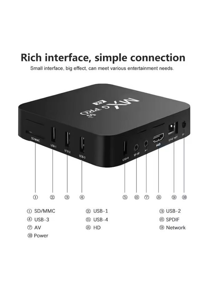 Generic - MXG Pro 5G 4K Android TV Box with Remote Control and HDMI Cable Quad Core 64-bit CPU 4K UHD Streaming Media Player  Android Version Black Color Voice Control Smart TV Media Player - Image 1