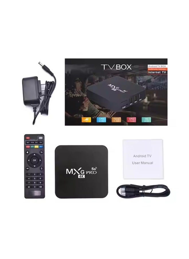 Generic - MXG Pro 5G 4K Android TV Box with Remote Control and HDMI Cable Quad Core 64-bit CPU 4K UHD Streaming Media Player  Android Version Black Color Voice Control Smart TV Media Player - Image 1