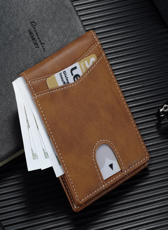furid Leather Wallet Compatible with Airtag: Slim Air Tag Wallet for Men RFID Blocking, Bifold, Front Pocket, Minimalist Card Holder, Brown Leather, Air tag Wallet, Minimalist - Image 4