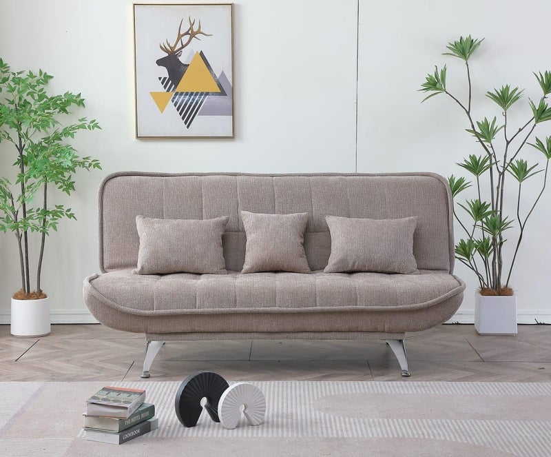 Harmony Home Premium Fabric Sofa  Bed with 3 Soft Cushions – Modern Convertible Sleeper Couch with Metal Legs, Space-Saving 3-Seater Sofa for Living Room, Bedroom & Guest Room - Light Brown - Image 4