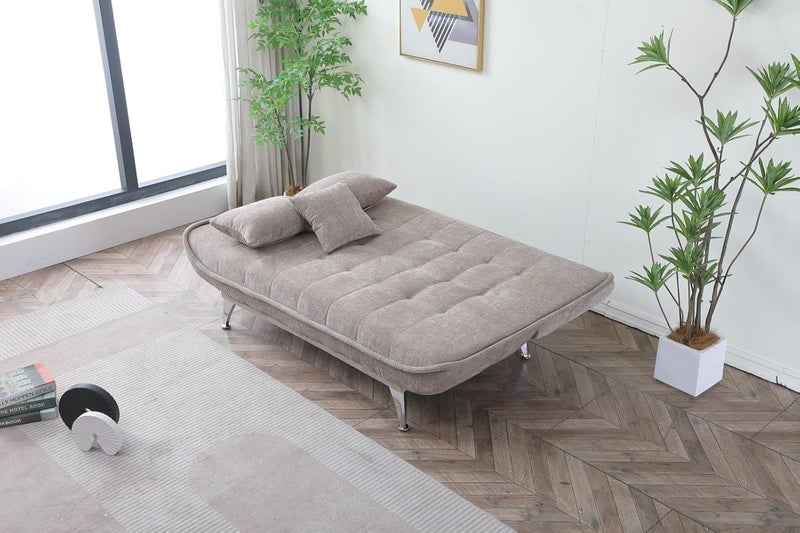 Harmony Home Premium Fabric Sofa  Bed with 3 Soft Cushions – Modern Convertible Sleeper Couch with Metal Legs, Space-Saving 3-Seater Sofa for Living Room, Bedroom & Guest Room - Light Brown - Image 5
