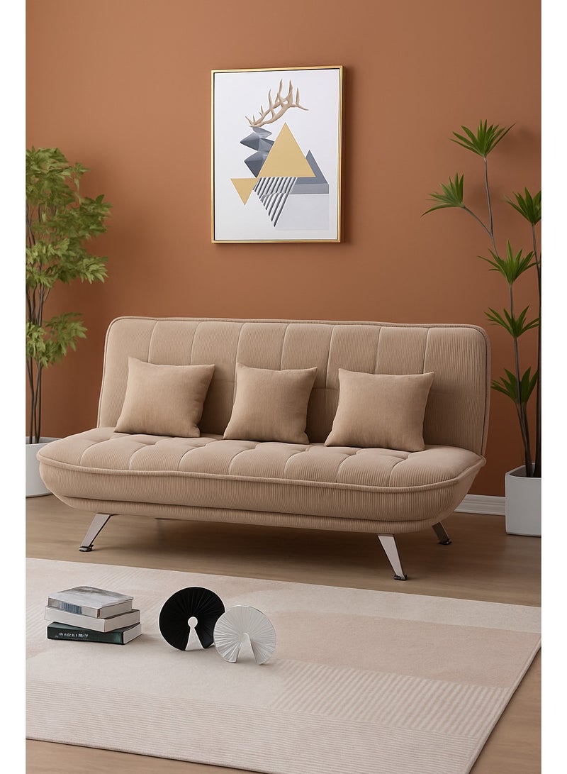 Harmony Home Premium Fabric Sofa  Bed with 3 Soft Cushions – Modern Convertible Sleeper Couch with Metal Legs, Space-Saving 3-Seater Sofa for Living Room, Bedroom & Guest Room - Light Brown - Image 3
