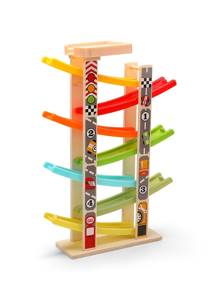 Fun little car,Multi-layer wooden track gliding car toy with inertia sliding racing feature, Slide racing car, ,Suitable for children aged 3 to 12 years old, Boys and girls', Birthday gifts.  - Image 1