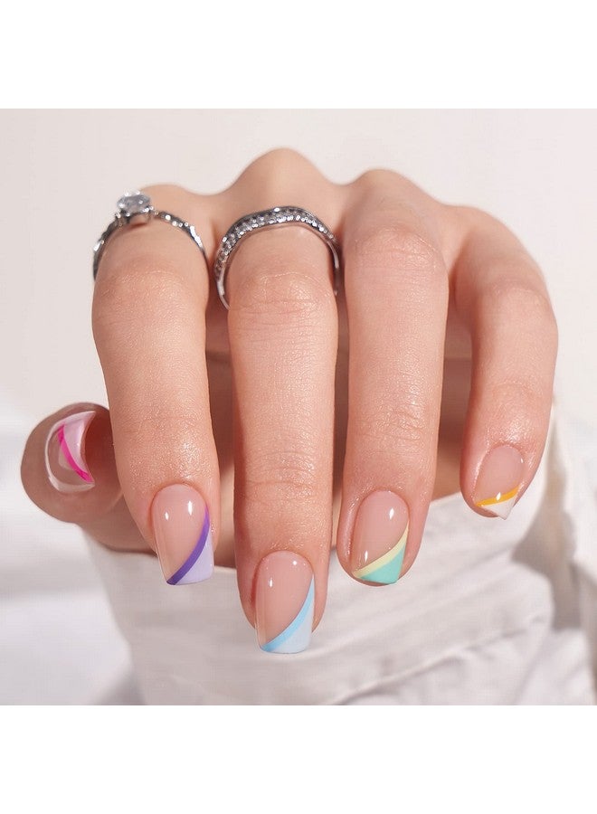 BTArtbox أظافر قصيرة بالضغط على الأظافر من Btartbox، أظافر ناعمة طبيعية وملائمة للغاية، أطراف فرنسية، أظافر لاصقة مربعة مع غراء، أظافر لاصقة قابلة لإعادة الاستخدام في 15 حجمًا، مجموعة 30 أظافر صناعية منحنيات باستيل - Image 1