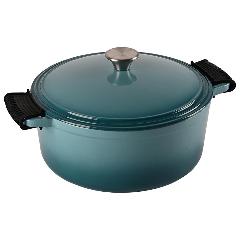 Kuber Industries Kuber Industries Enamel Coated Induction Base Hard Anodised Non Stick Cast Iron Dutch Oven with Lid Handles Cook Serve Dutch Oven Cast Iron Handi for Cooking Ombre Blue  - Image 2