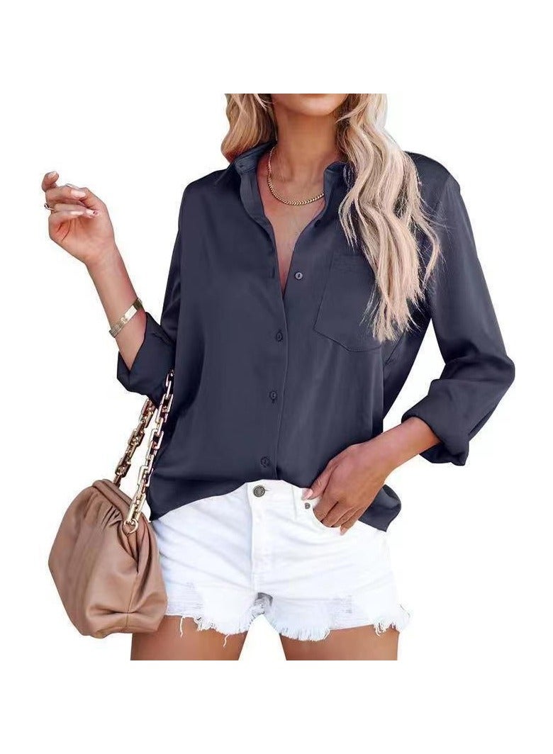 Shougu New Satin Long Sleeved V-neck Business Shirt  - Image 1