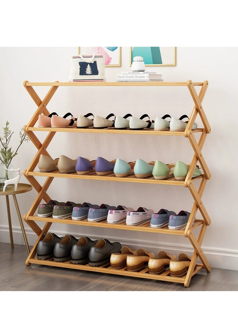 Generic 5 Tier Shoe Rack, Multi Tier  Bamboo Shoe Organizer Rack Multifunctional Storage Free Standing Shoe Shelf  - Image 3