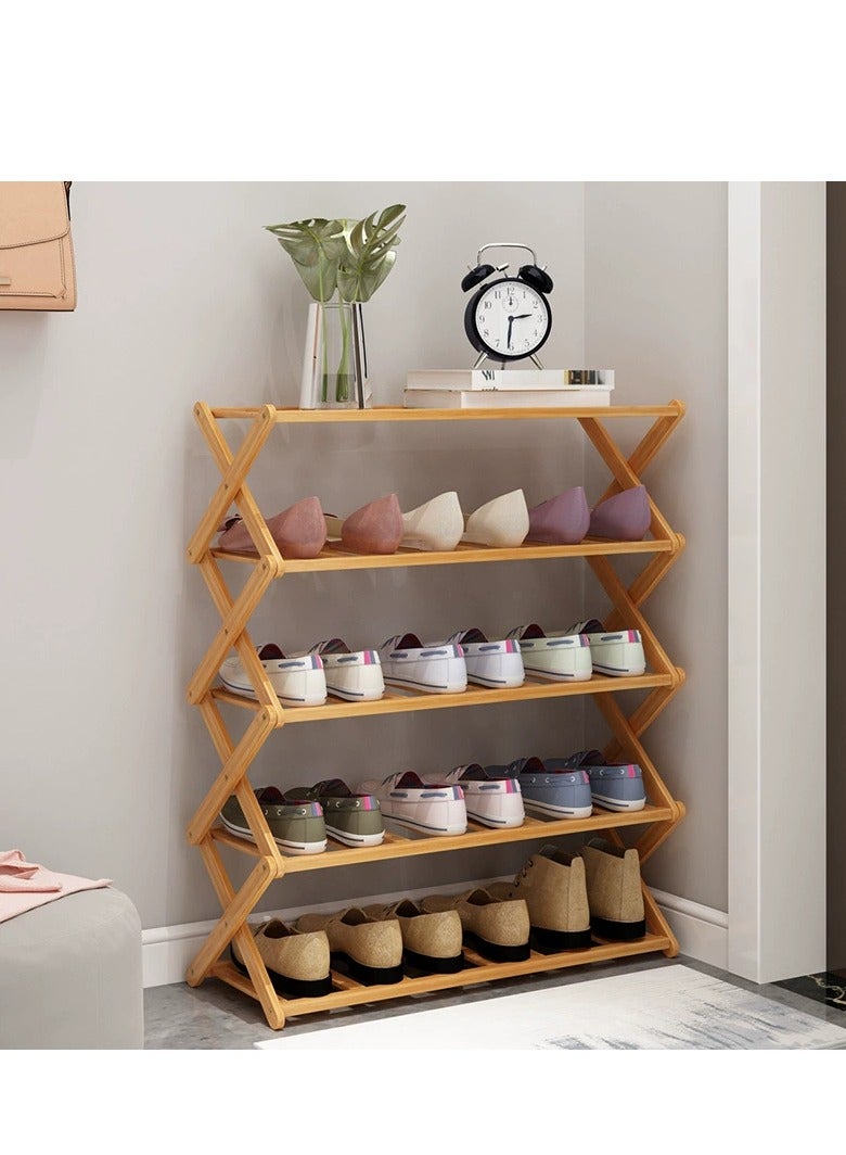 Generic 5 Tier Shoe Rack, Multi Tier  Bamboo Shoe Organizer Rack Multifunctional Storage Free Standing Shoe Shelf  - Image 4