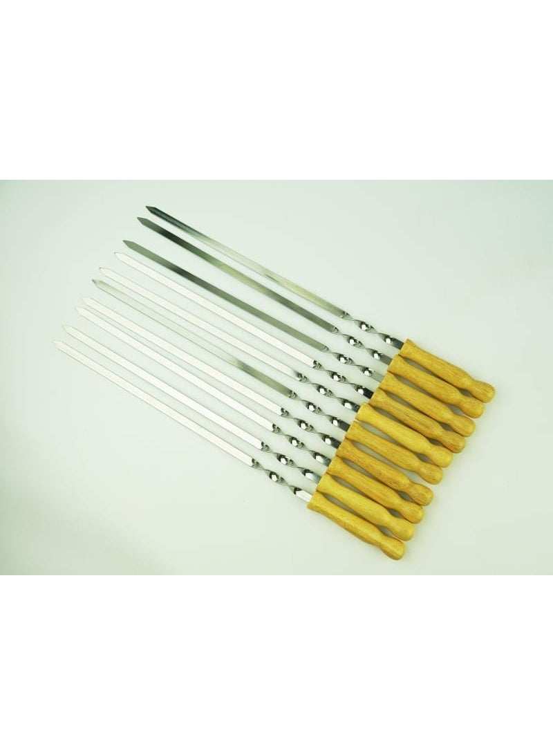 Joyous 10-Piece Stainless Steel Flat Blade Barbeque Skewers Silver and Brown 33012 - Image 2