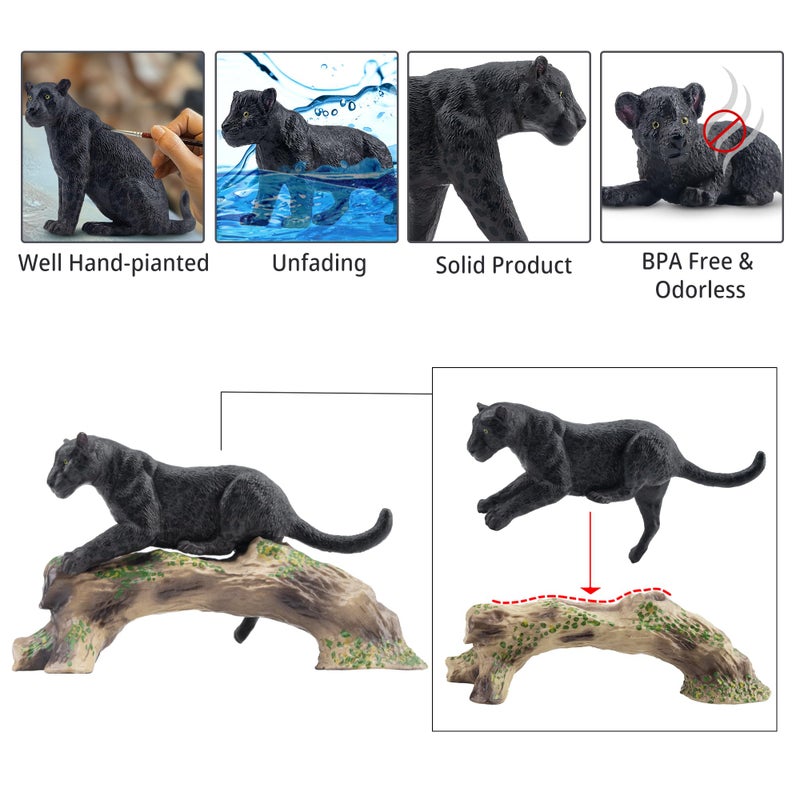 Toymany 7PCS Black Panthers Figurines with Panther Cub and Tree Trunk, Realistic Jungle Animals Figures Family Playset, Educational Toy Cake Toppers - Image 5