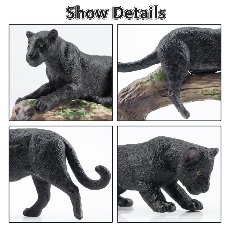 Toymany 7PCS Black Panthers Figurines with Panther Cub and Tree Trunk, Realistic Jungle Animals Figures Family Playset, Educational Toy Cake Toppers - Image 4