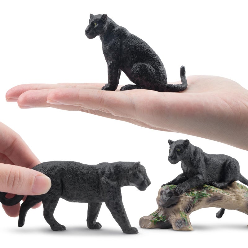Toymany 7PCS Black Panthers Figurines with Panther Cub and Tree Trunk, Realistic Jungle Animals Figures Family Playset, Educational Toy Cake Toppers - Image 3