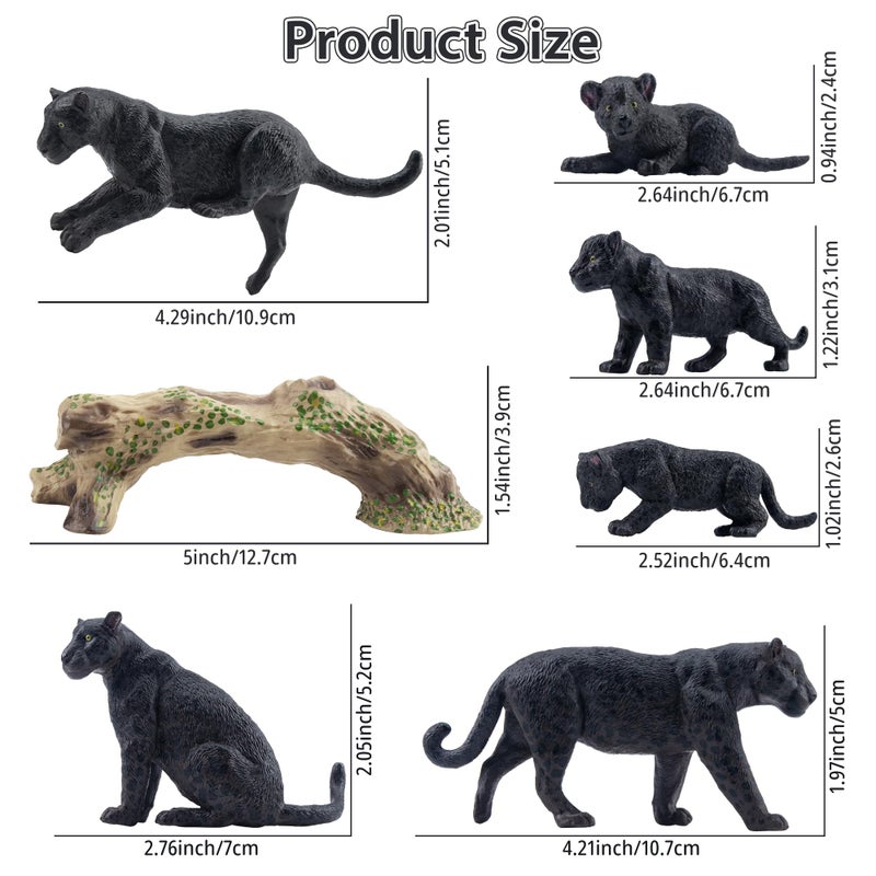 Toymany 7PCS Black Panthers Figurines with Panther Cub and Tree Trunk, Realistic Jungle Animals Figures Family Playset, Educational Toy Cake Toppers - Image 2