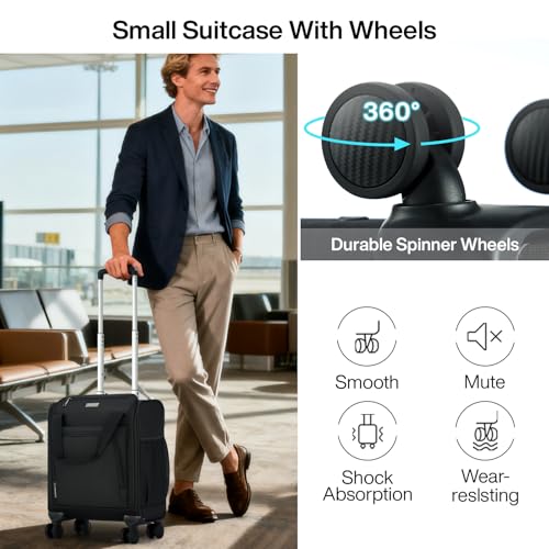 MILADA Carry On Luggage Airline Approved 16 Inch Underseat Small Suitcases with Wheels Softside Travel Luggage Personal Item Overnight Bag Business Mini Suitcase for Women and Men, Black - Image 5