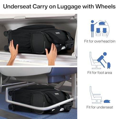 MILADA Carry On Luggage Airline Approved 16 Inch Underseat Small Suitcases with Wheels Softside Travel Luggage Personal Item Overnight Bag Business Mini Suitcase for Women and Men, Black - Image 2