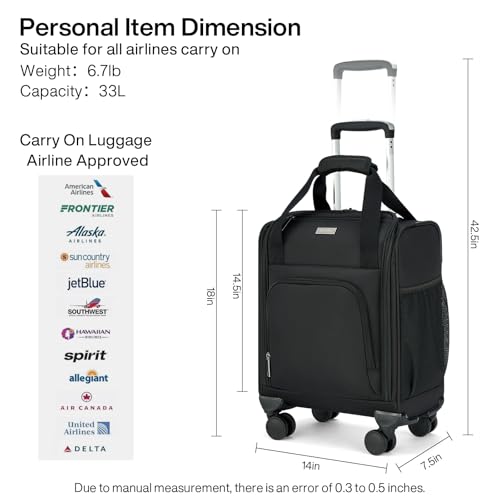 MILADA Carry On Luggage Airline Approved 16 Inch Underseat Small Suitcases with Wheels Softside Travel Luggage Personal Item Overnight Bag Business Mini Suitcase for Women and Men, Black - Image 3