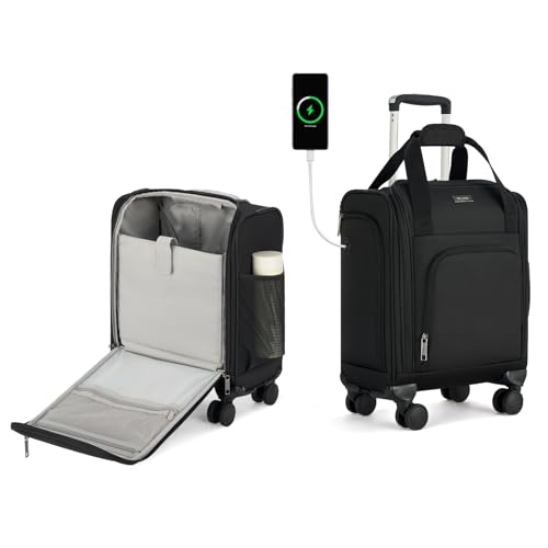 MILADA Carry On Luggage Airline Approved 16 Inch Underseat Small Suitcases with Wheels Softside Travel Luggage Personal Item Overnight Bag Business Mini Suitcase for Women and Men, Black - Image 1