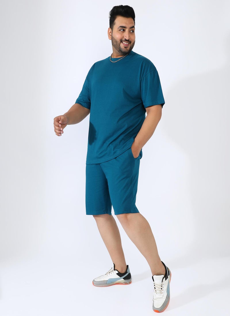 Instafab Plus Men's Teal Blue Solid Co-Ord Set - Image 3