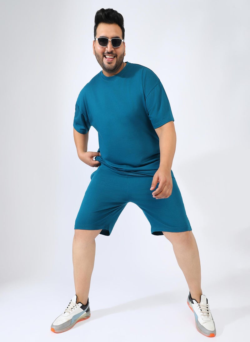 Instafab Plus Men's Teal Blue Solid Co-Ord Set - Image 5