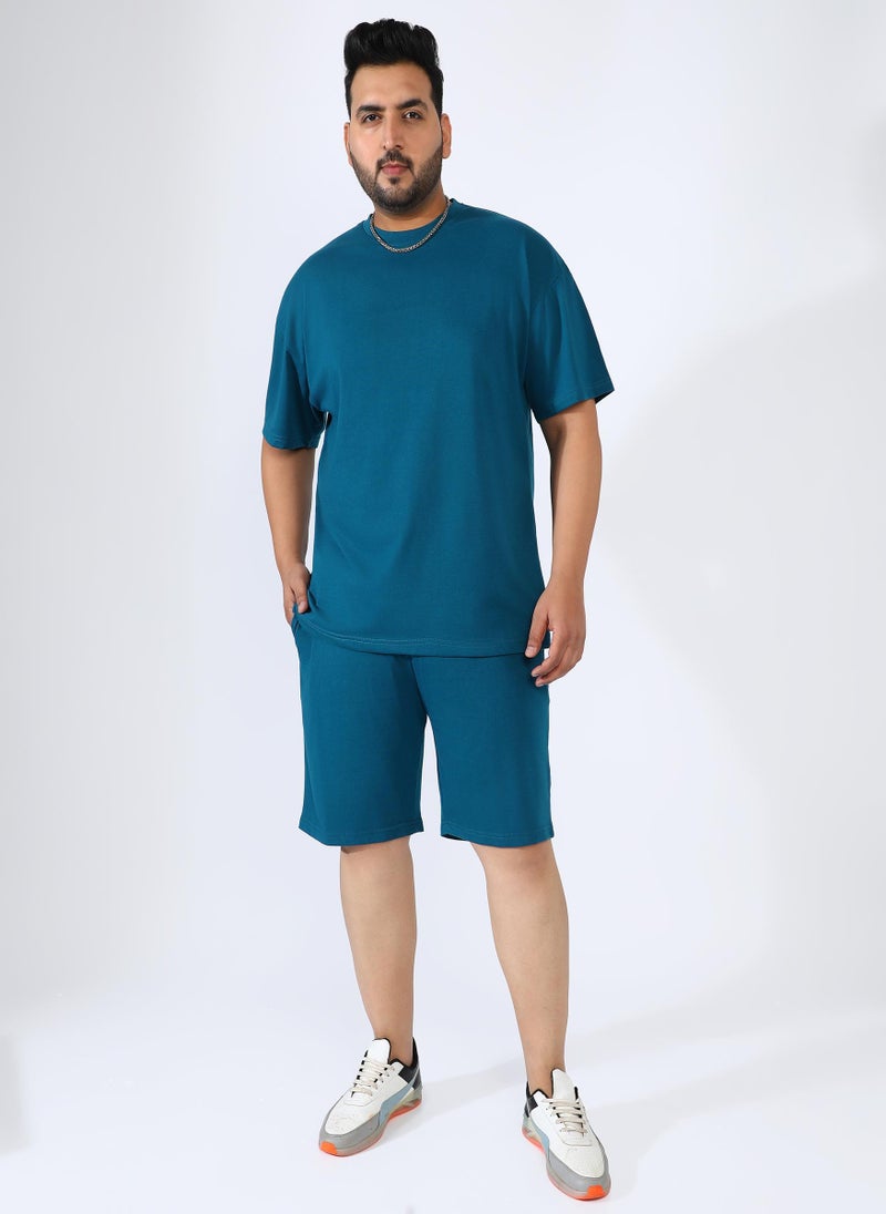 Instafab Plus Men's Teal Blue Solid Co-Ord Set - Image 2