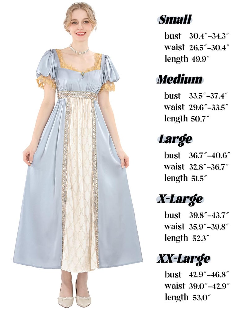 Nuoqi Regency Dresses Women 1800s Vintage Costume Empire Waist Tea Party Victorian Gown with Sash L - Image 4