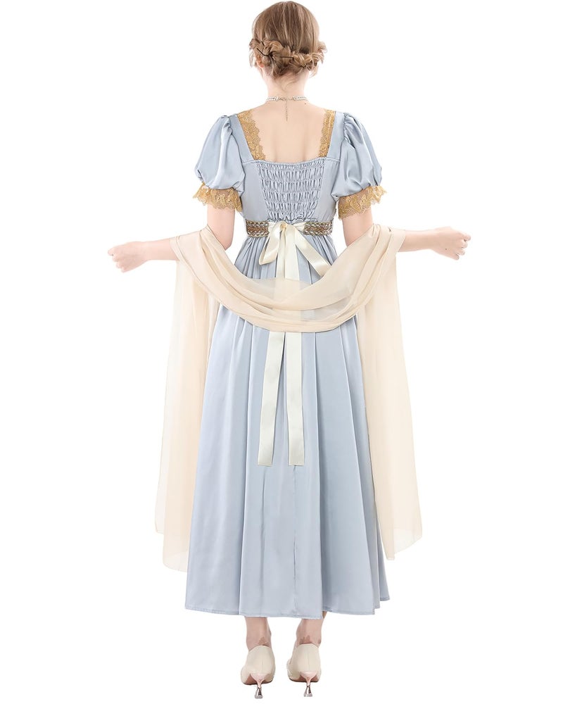 Nuoqi Regency Dresses Women 1800s Vintage Costume Empire Waist Tea Party Victorian Gown with Sash L - Image 2
