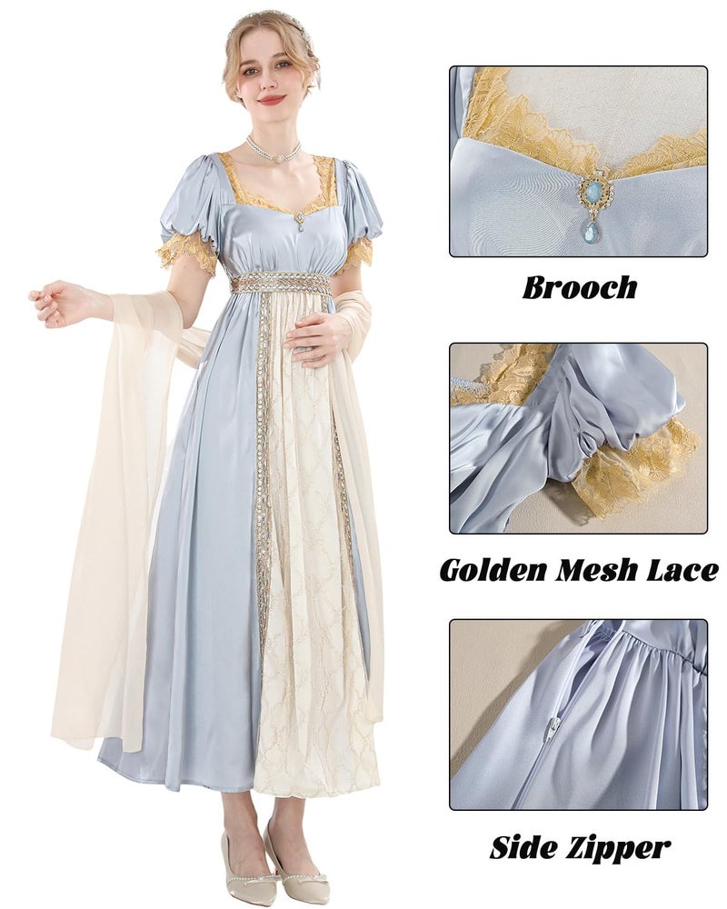 Nuoqi Regency Dresses Women 1800s Vintage Costume Empire Waist Tea Party Victorian Gown with Sash L - Image 5