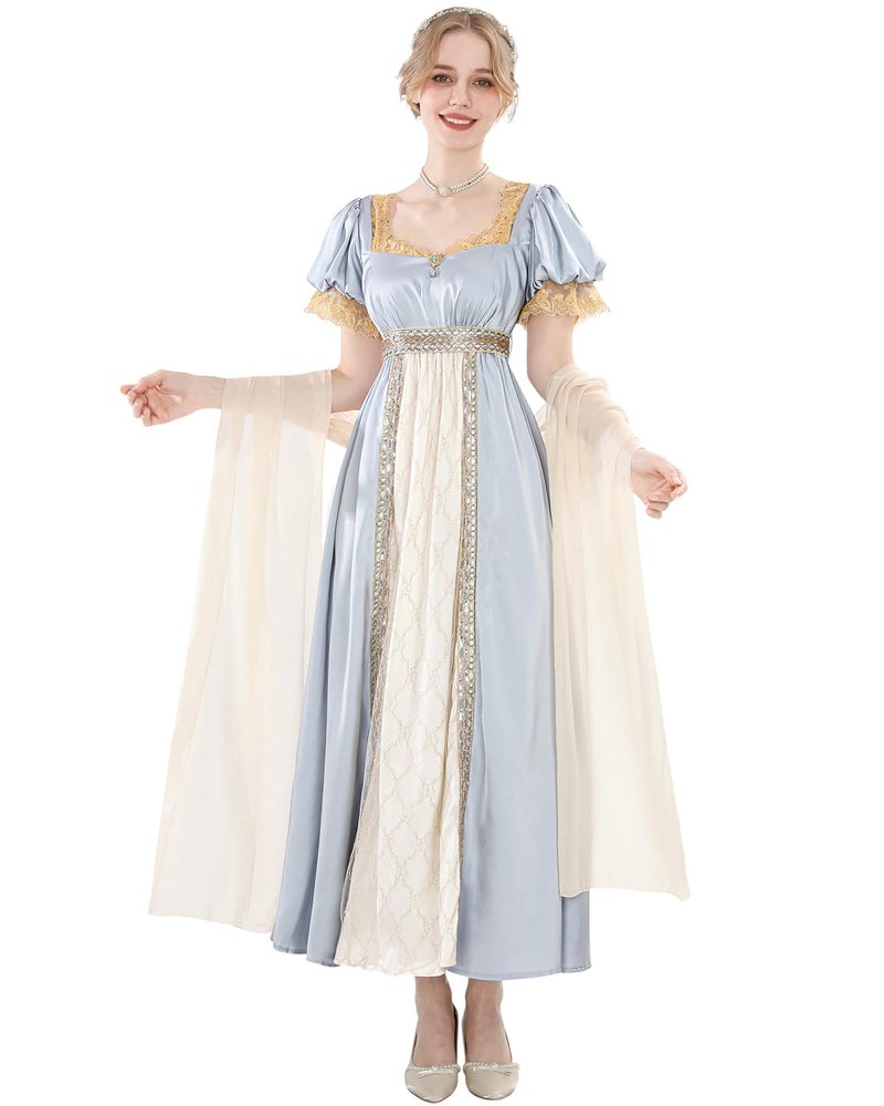 Nuoqi Regency Dresses Women 1800s Vintage Costume Empire Waist Tea Party Victorian Gown with Sash L - Image 3