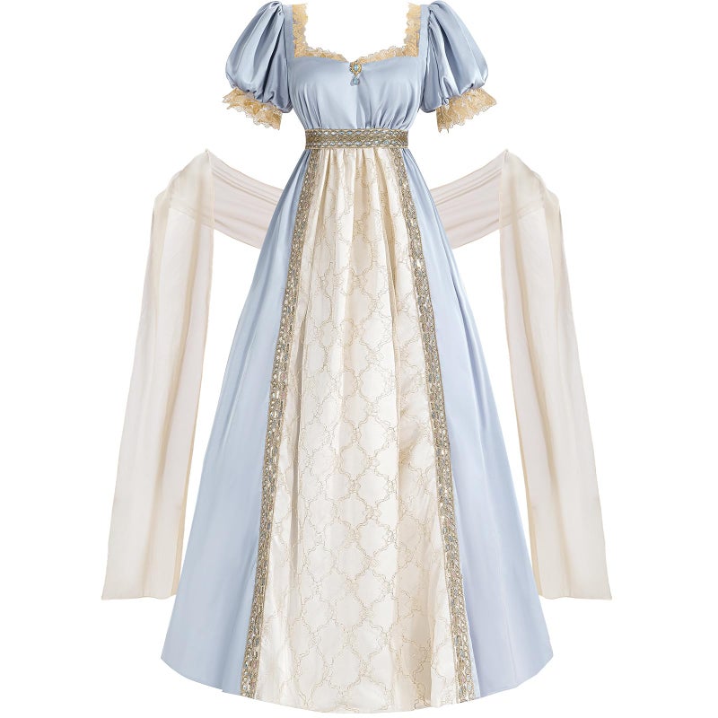 Nuoqi Regency Dresses Women 1800s Vintage Costume Empire Waist Tea Party Victorian Gown with Sash L - Image 1