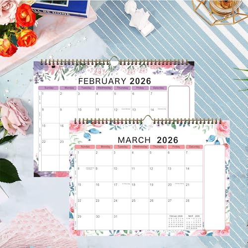 lucilynx Wall Calendar 2026, 12 Months Wall Calendar Jan. to Dec. 2026 Calendar with Julian Dates, 12" X 8.5",Twin-Wire Binding, Hanging Hook, Large Blocks,Flower - Image 3